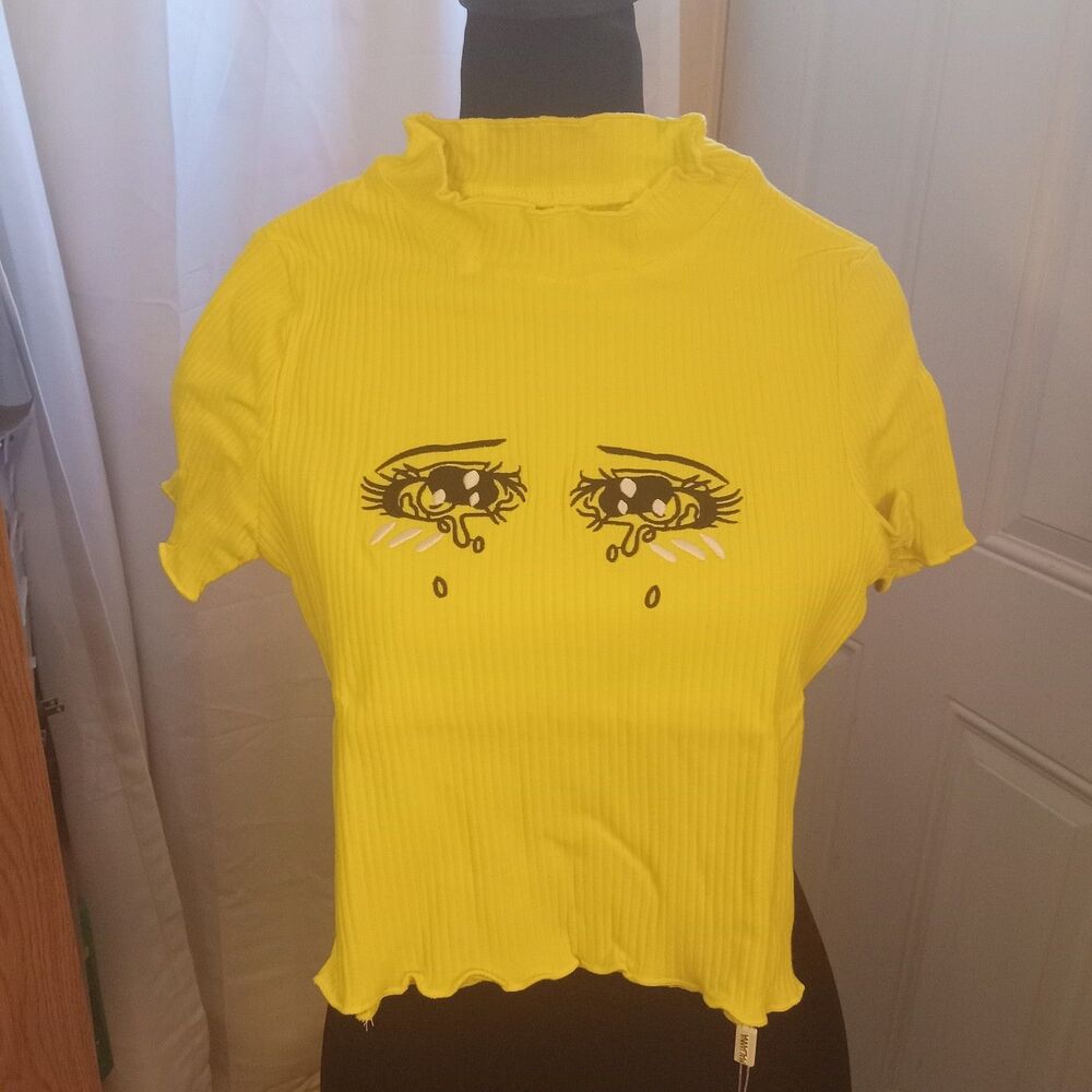 malianna Women Eyes Embroidery T-Shirt Harajuku Kawaii Short Sleeve Crop Tee